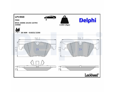 Brake pad set, disc brake LP1960 Delphi