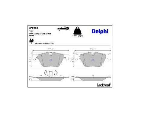 Brake pad set, disc brake LP1960 Delphi