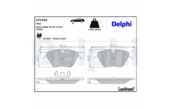 Brake pad set, disc brake LP1960 Delphi