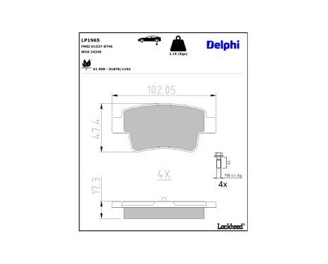 Brake Pad Set, disc brake LP1965 Delphi