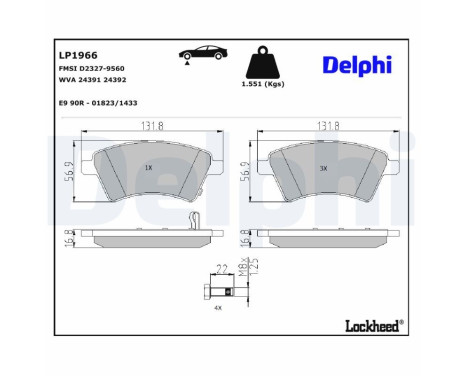 Brake Pad Set, disc brake LP1966 Delphi