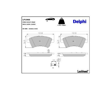 Brake Pad Set, disc brake LP1966 Delphi, Image 3