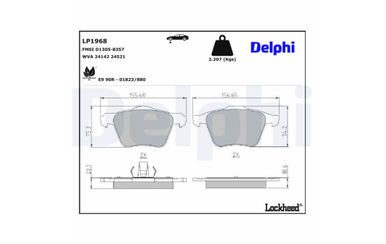 Brake pad set, disc brake LP1968 Delphi, Image 3