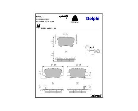 Brake Pad Set, disc brake LP1971 Delphi, Image 3