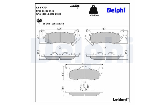 Brake Pad Set, disc brake LP1975 Delphi