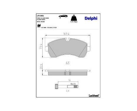 Brake Pad Set, disc brake LP1981 Delphi, Image 3
