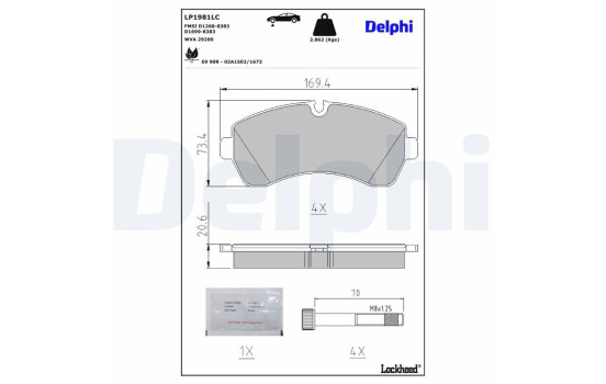Brake pad set, disc brake LP1981LC Delphi