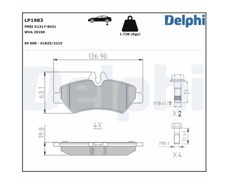 Brake Pad Set, disc brake LP1983 Delphi