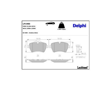 Brake Pad Set, disc brake LP1985 Delphi, Image 3