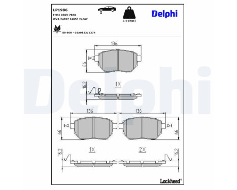 Brake Pad Set, disc brake LP1986 Delphi