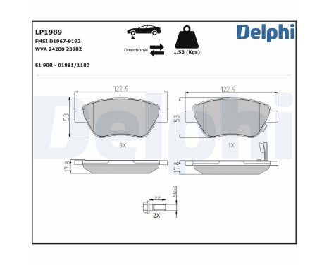 Brake Pad Set, disc brake LP1989 Delphi