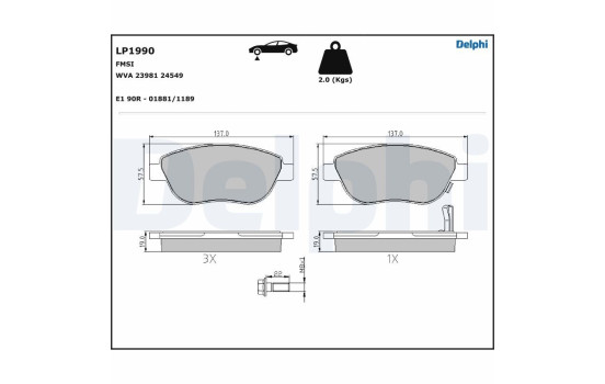 Brake Pad Set, disc brake LP1990 Delphi, Image 3