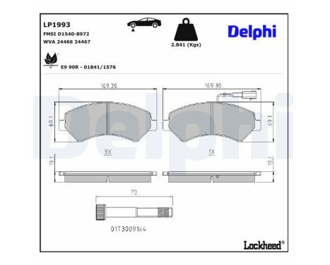 Brake Pad Set, disc brake LP1993 Delphi