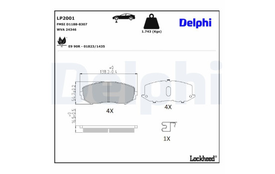 Brake Pad Set, disc brake LP2001 Delphi, Image 3
