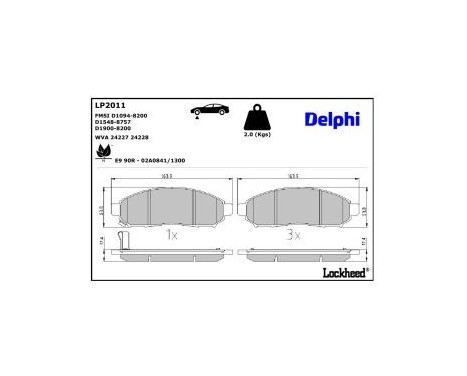 Brake Pad Set, disc brake LP2011 Delphi