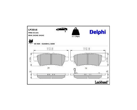 Brake Pad Set, disc brake LP2016 Delphi