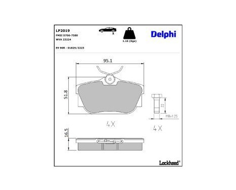 Brake Pad Set, disc brake LP2019 Delphi