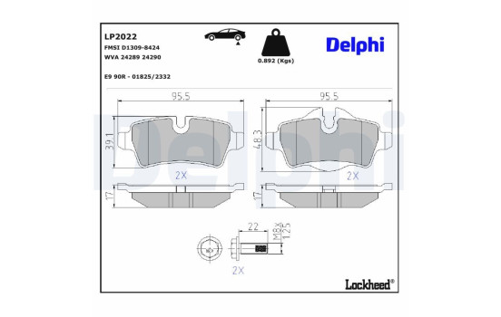 Brake Pad Set, disc brake LP2022 Delphi, Image 3