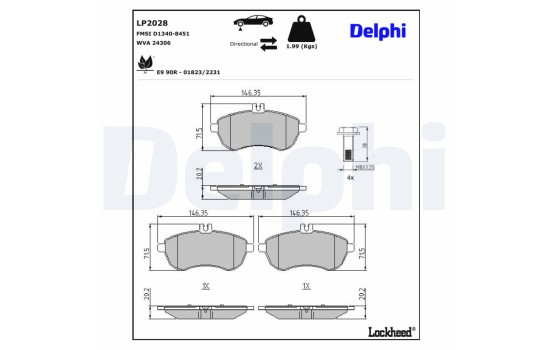 Brake Pad Set, disc brake LP2028 Delphi, Image 3