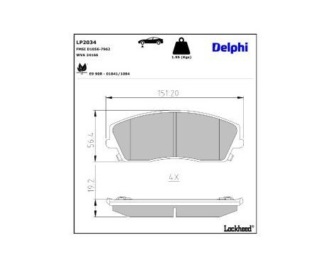 Brake Pad Set, disc brake LP2034 Delphi