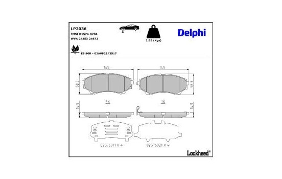 Brake Pad Set, disc brake LP2036 Delphi, Image 3