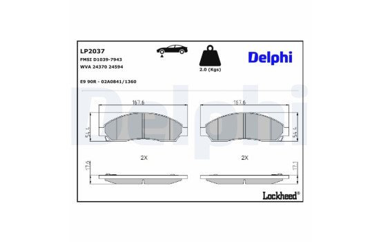 Brake Pad Set, disc brake LP2037 Delphi