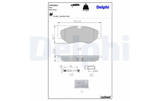 Brake pad set, disc brake LP2039LC Delphi