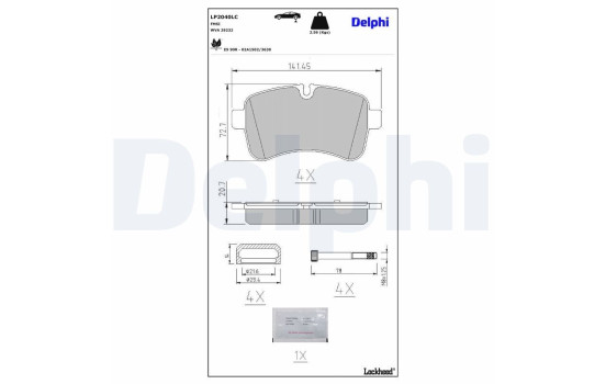 Brake pad set, disc brake LP2040LC Delphi