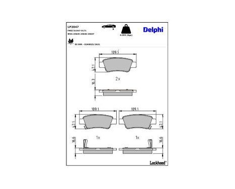 Brake Pad Set, disc brake LP2047 Delphi, Image 3