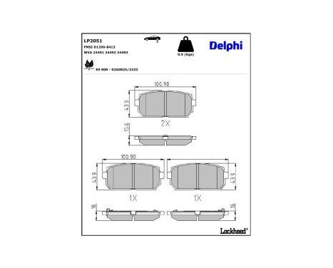 Brake Pad Set, disc brake LP2051 Delphi