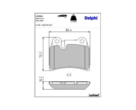 Brake Pad Set, disc brake LP2061 Delphi