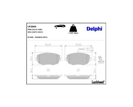 Brake Pad Set, disc brake LP2064 Delphi