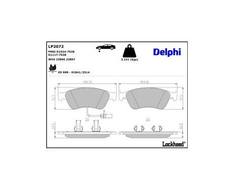 Brake Pad Set, disc brake LP2072 Delphi