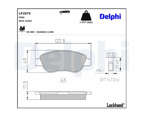 Brake Pad Set, disc brake LP2075 Delphi
