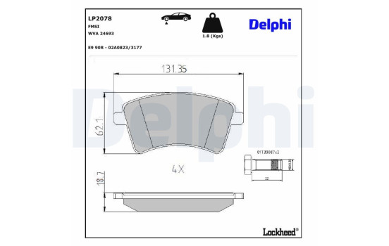 Brake Pad Set, disc brake LP2078 Delphi, Image 5