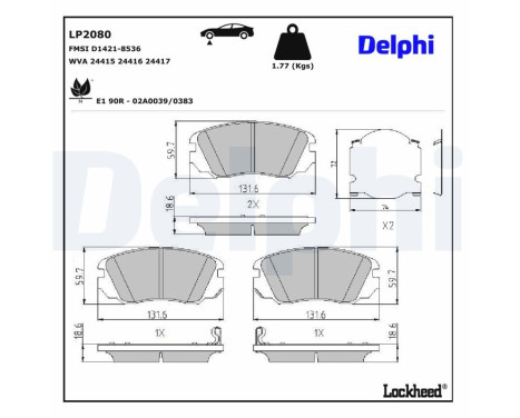 Brake Pad Set, disc brake LP2080 Delphi