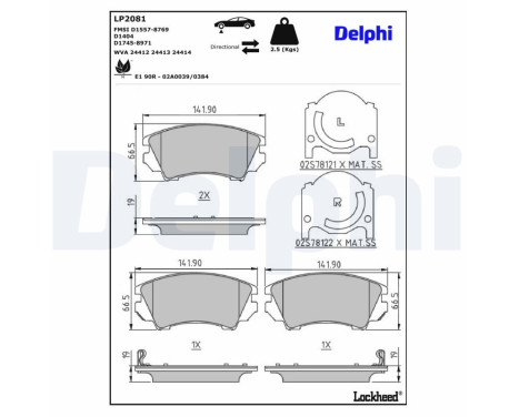 Brake Pad Set, disc brake LP2081 Delphi, Image 3
