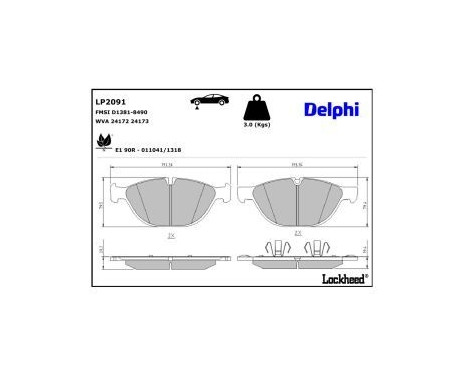 Brake pad set, disc brake LP2091 Delphi