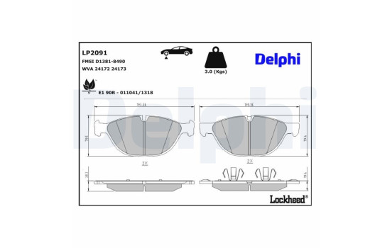 Brake pad set, disc brake LP2091 Delphi