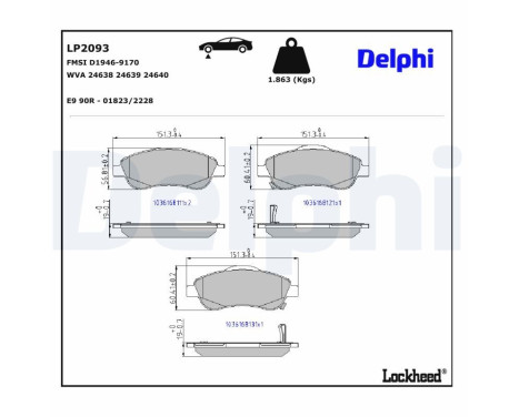 Brake Pad Set, disc brake LP2093 Delphi