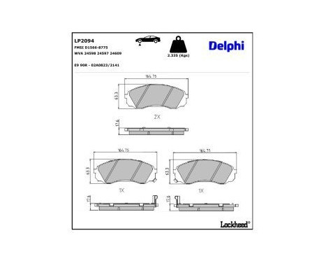 Brake Pad Set, disc brake LP2094 Delphi, Image 3
