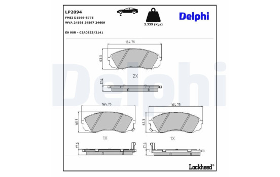 Brake Pad Set, disc brake LP2094 Delphi, Image 3