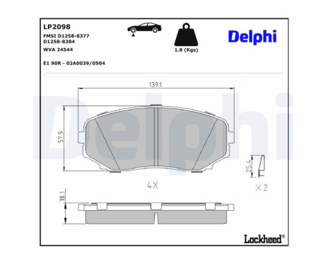 Brake Pad Set, disc brake LP2098 Delphi, Image 3