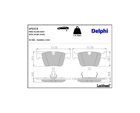 Brake pad set, disc brake LP2115 Delphi