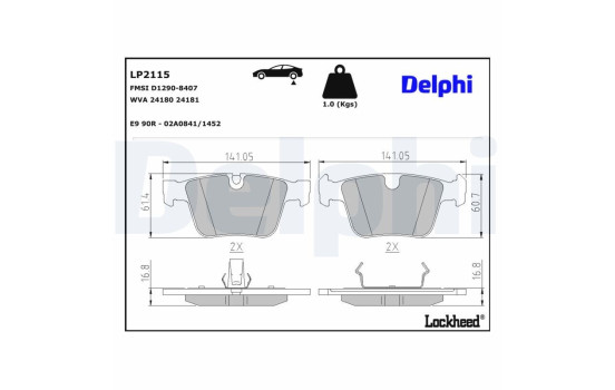 Brake pad set, disc brake LP2115 Delphi
