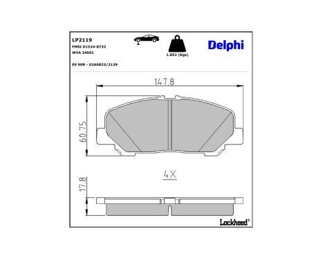 Brake pad set, disc brake LP2119 Delphi