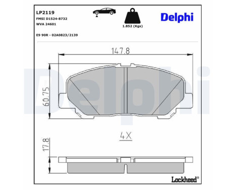 Brake pad set, disc brake LP2119 Delphi