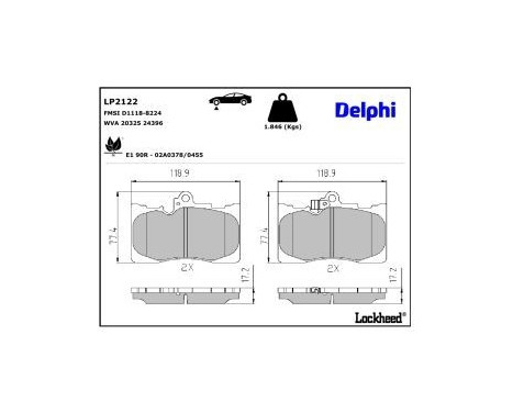 Brake Pad Set, disc brake LP2122 Delphi