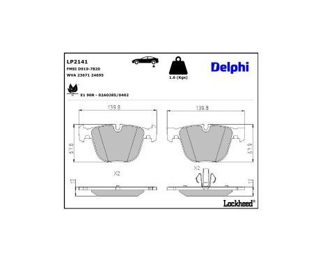 Brake Pad Set, disc brake LP2141 Delphi