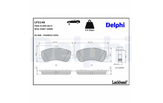 Brake Pad Set, disc brake LP2146 Delphi, Image 2